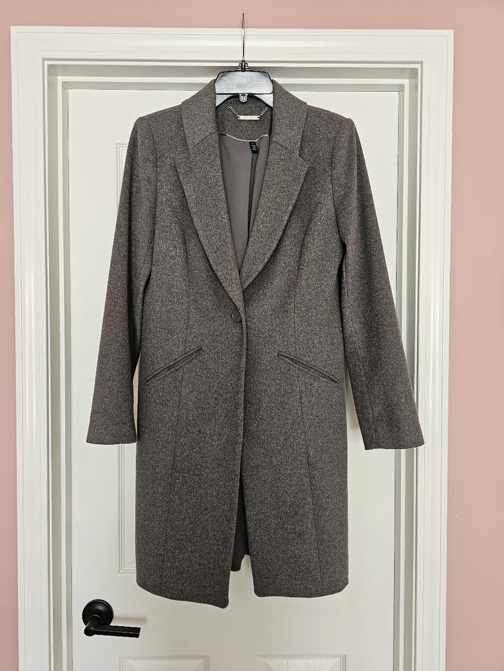 White House Black Market Gray Tailored Wool-Blend Trench Coat